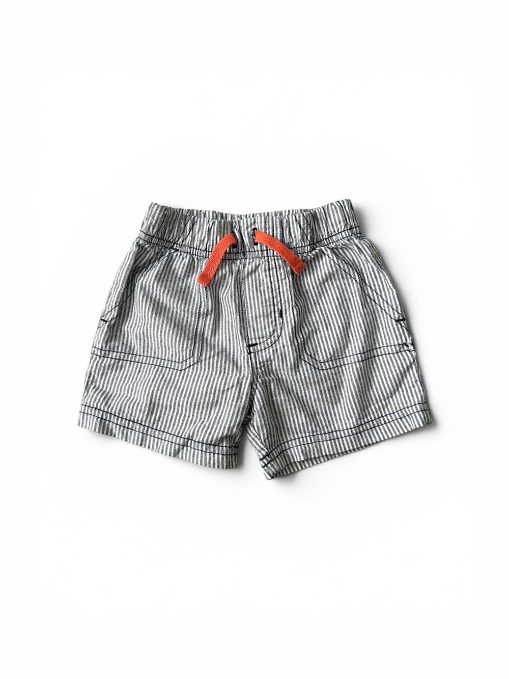 Child of Mine Blue Stripe Shorts with Orange Drawstring, 12 months